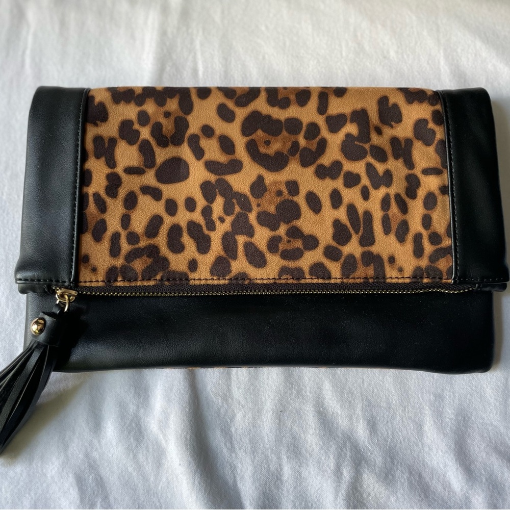 Leopard Print Black Sleek Clutch Bag Kaari Blue
